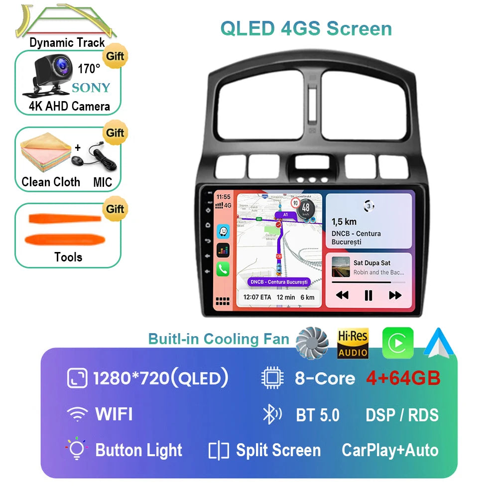 Android 15 Pantalla CarPlay para Hyundai Classic Santa Fe 1 2000 - 2004 2005 - 2015 Multimedia Player GPS Navegación Carplay Auto WIFI