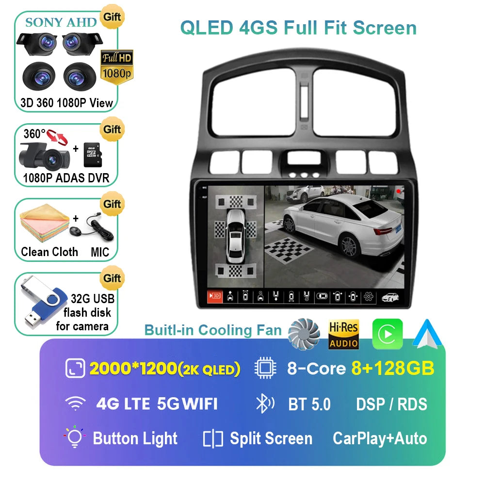 Android 15 Pantalla CarPlay para Hyundai Classic Santa Fe 1 2000 - 2004 2005 - 2015 Multimedia Player GPS Navegación Carplay Auto WIFI