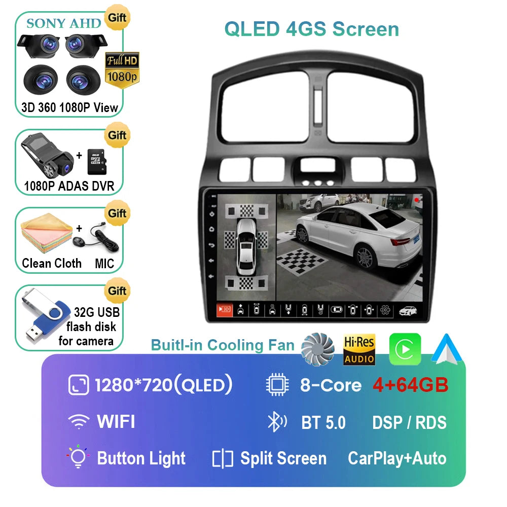 Android 15 Pantalla CarPlay para Hyundai Classic Santa Fe 1 2000 - 2004 2005 - 2015 Multimedia Player GPS Navegación Carplay Auto WIFI