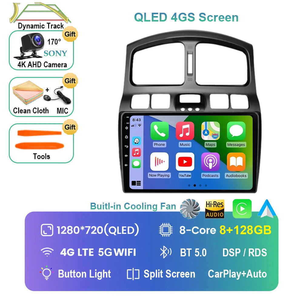 Android 15 Pantalla CarPlay para Hyundai Classic Santa Fe 1 2000 - 2004 2005 - 2015 Multimedia Player GPS Navegación Carplay Auto WIFI