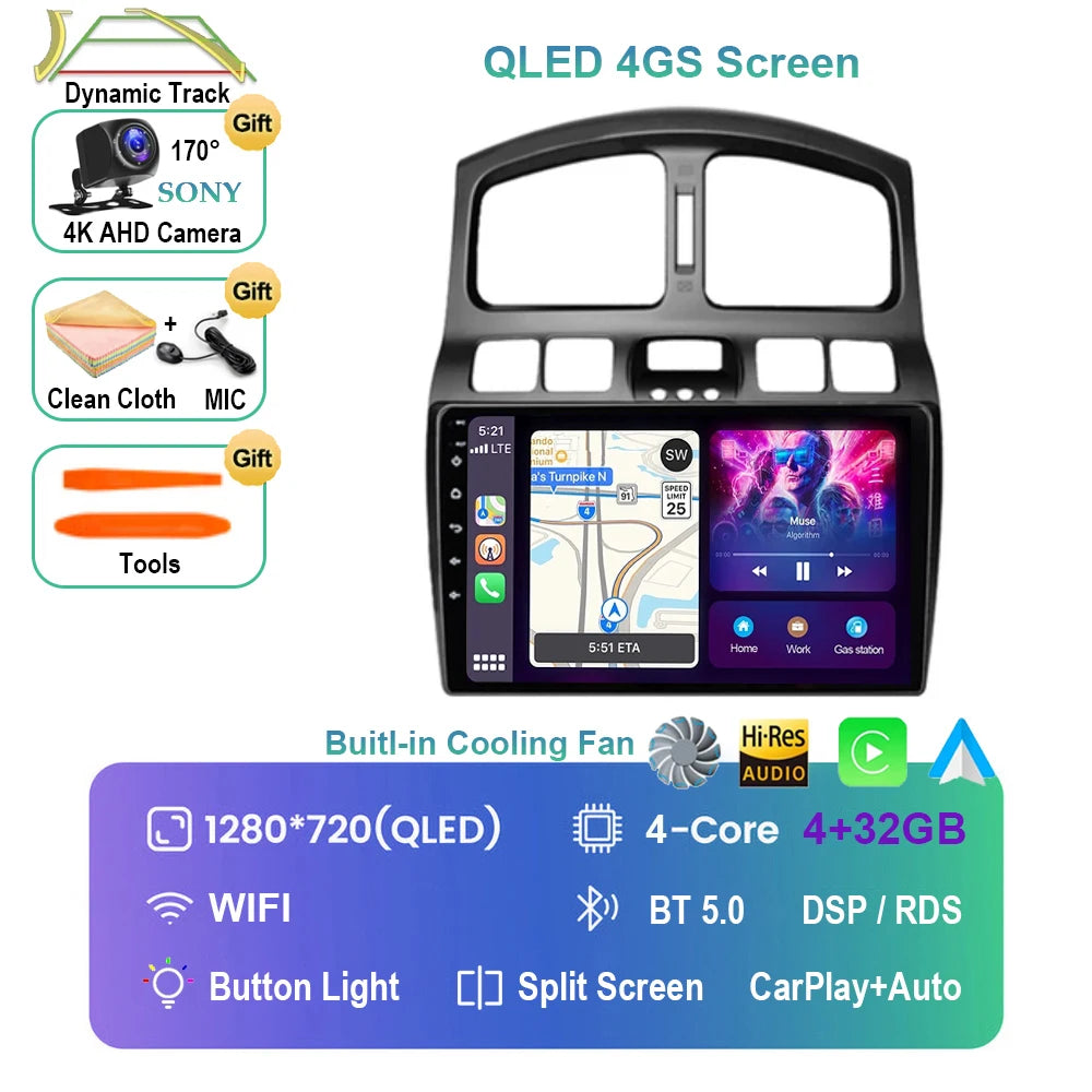 Android 15 Pantalla CarPlay para Hyundai Classic Santa Fe 1 2000 - 2004 2005 - 2015 Multimedia Player GPS Navegación Carplay Auto WIFI