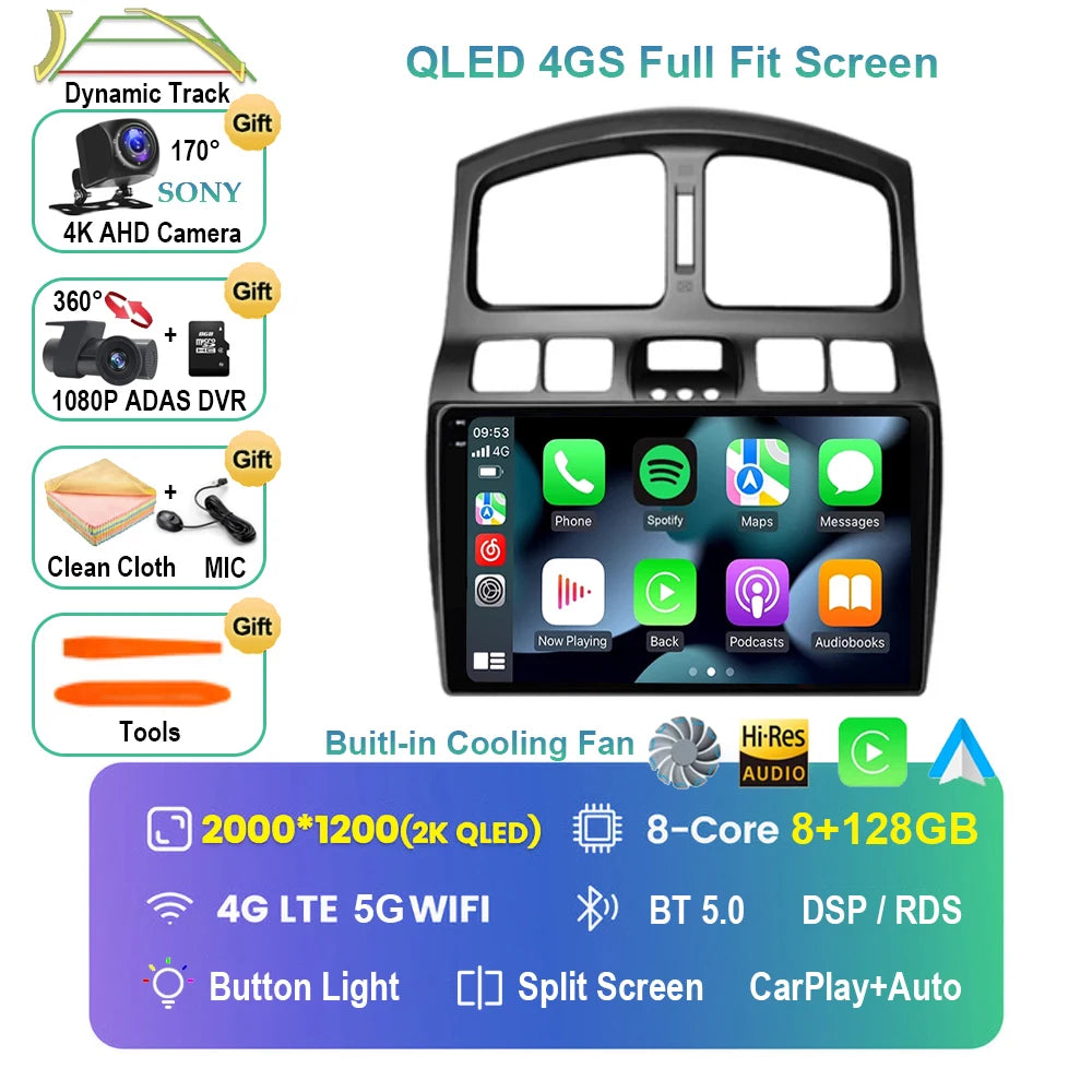 Android 15 Pantalla CarPlay para Hyundai Classic Santa Fe 1 2000 - 2004 2005 - 2015 Multimedia Player GPS Navegación Carplay Auto WIFI