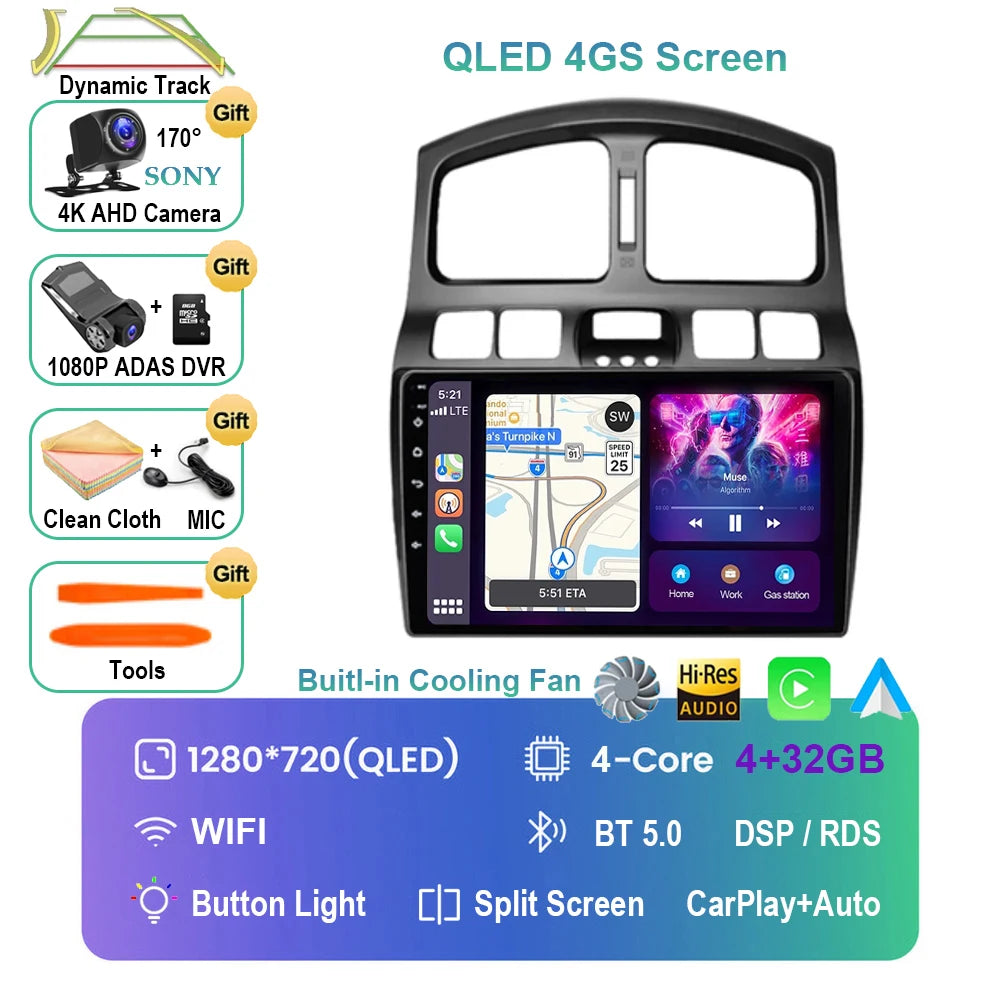 Android 15 Pantalla CarPlay para Hyundai Classic Santa Fe 1 2000 - 2004 2005 - 2015 Multimedia Player GPS Navegación Carplay Auto WIFI