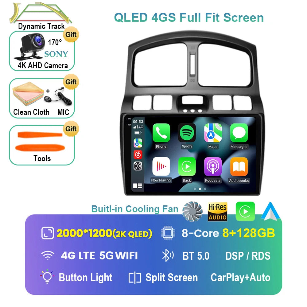 Android 15 Pantalla CarPlay para Hyundai Classic Santa Fe 1 2000 - 2004 2005 - 2015 Multimedia Player GPS Navegación Carplay Auto WIFI