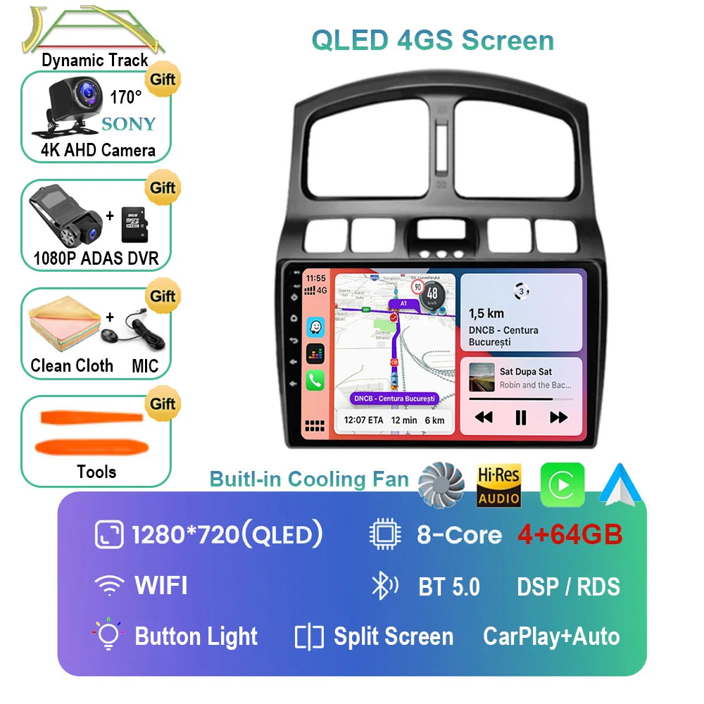 Android 15 Pantalla CarPlay para Hyundai Classic Santa Fe 1 2000 - 2004 2005 - 2015 Multimedia Player GPS Navegación Carplay Auto WIFI