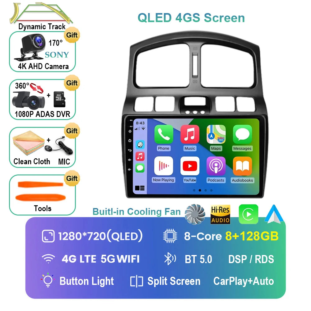 Android 15 Pantalla CarPlay para Hyundai Classic Santa Fe 1 2000 - 2004 2005 - 2015 Multimedia Player GPS Navegación Carplay Auto WIFI