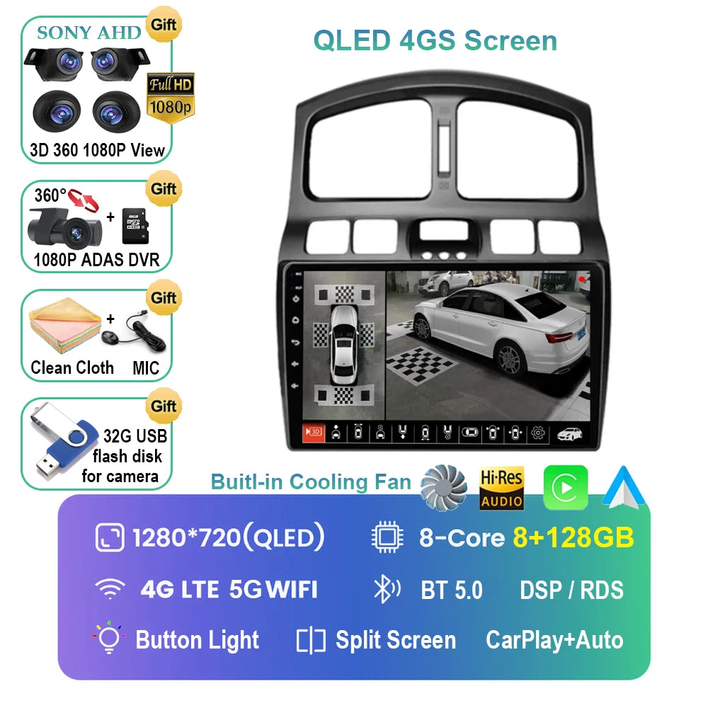 Android 15 Pantalla CarPlay para Hyundai Classic Santa Fe 1 2000 - 2004 2005 - 2015 Multimedia Player GPS Navegación Carplay Auto WIFI